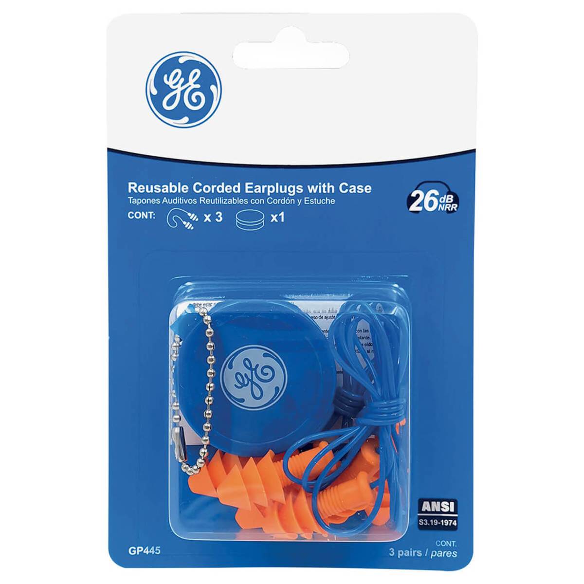 General Electric 26 DB NRR Christmas Tree Silicone Corded Earplugs - Orange - 3 Pair - GP445