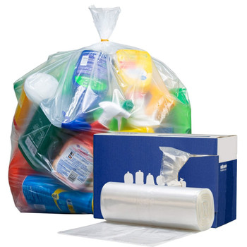 32-33 Gallon Trash Bags - Clear, 100 Bags (4 Rolls of 25) - 1.2 Mil