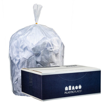 55-60 Gallon High Density Trash Bags - Clear, 150 Bags (6 Rolls of 25) - 17 Micron