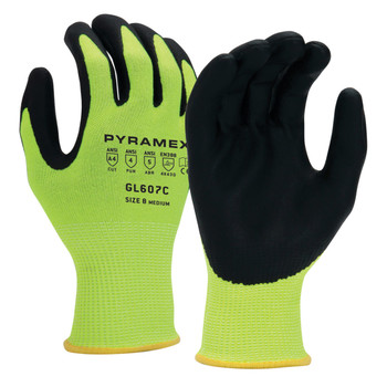 Pyramex GL607C Hi-Vis Lime A4 Cut Micro-Foam Nitrile Dipped Gloves - Single Pair