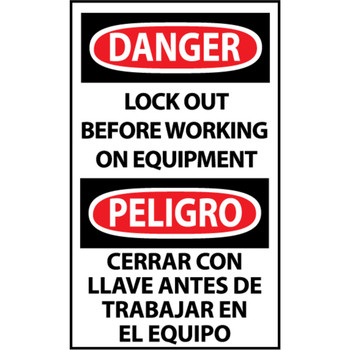 Danger, Lockout Before Working On Equipment Bilingual, 5x3 Vinyl Machine Label