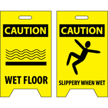 Caution Wet Floor - Caution Slippery When Wet 20x12 Double-Sided Floor Sign