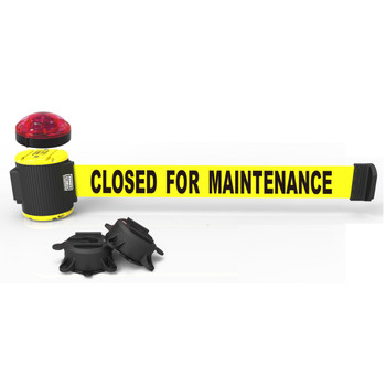 Banner Stakes 30' Wall-Mount Retractable Belt with Red Strobe Light, Yellow "Closed for Maintenance" - MH5006L