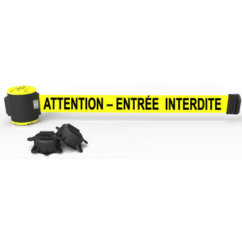 Banner Stakes 30' Wall-Mount Retractable Belt, Yellow "ATTENTION – ENTRÉE INTERDITE" - MH5016