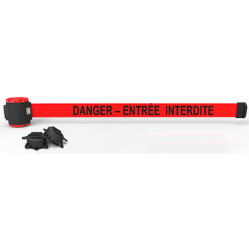 Banner Stakes 30' Wall-Mount Retractable Belt, Red "DANGER – ENTRÉE INTERDITE" - MH5017