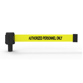 Banner Stakes 15' Long Retractable Barrier Belt, Yellow "Authorized Personnel Only"; Each - PL4032