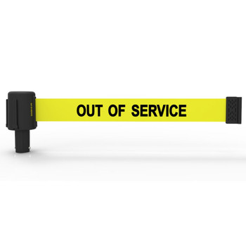 Banner Stakes 15' Long Retractable Barrier Belt, Yellow "Out of Service"; Each - PL4036