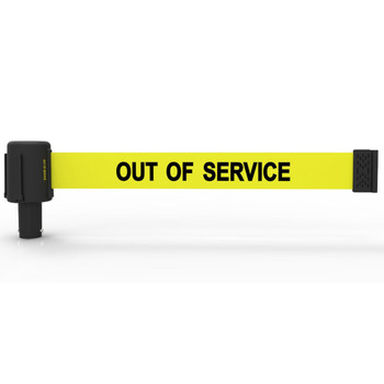 Banner Stakes 15' Long Retractable Barrier Belt, Yellow "Out of Service"; Pack of 5 - PL4037