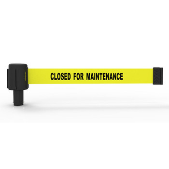 Banner Stakes 15' Long Retractable Barrier Belt, Yellow "Closed for Maintenance"; Each - PL4038
