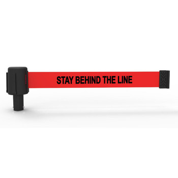 Banner Stakes 15' Long Retractable Barrier Belt, Red "Stay Behind The Line"; Each - PL4050