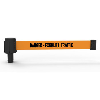 Banner Stakes 15' Long Retractable Barrier Belt, Orange "Danger - Forklift Traffic"; Each - PL4062