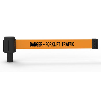 Banner Stakes 15' Long Retractable Barrier Belt, Orange "Danger - Forklift Traffic"; Pack of 5 - PL4063