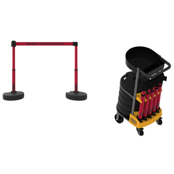 Banner Stakes 75' Barrier System with 1-Tray Cart, 5 Bases, Retractable Belts and Posts; Red "DANGER – ENTRÉE INTERDITE" - PL4145T