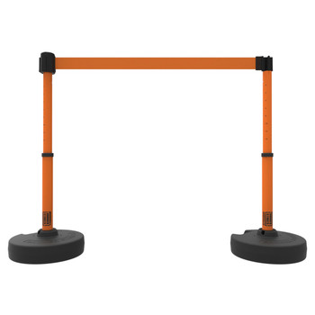 Banner Stakes 15' Barrier System with 2 Bases, Posts, Stakes and 1 Retractable Belt; Blank Orange - PL4203