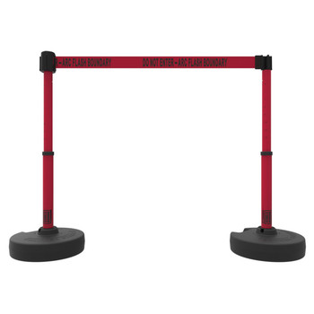 Banner Stakes 15' Barrier System with 2 Bases, Posts, Stakes and 1 Retractable Belt; Red "Do Not Enter-Arc Flash Boundary" - PL4297