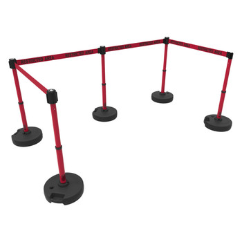 Banner Stakes 60' Barrier System with 5 Bases, Post, Stakes, and 4 Retractable Belts; Red "Restricted Area" - PL4593
