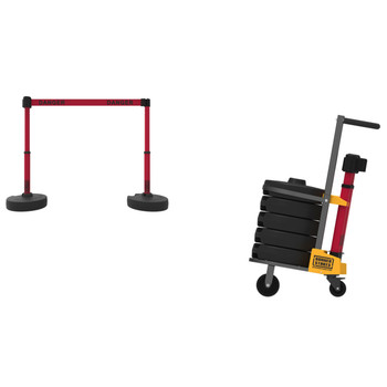 Banner Stakes 75' Barrier System with Cart, 5 Bases, Retractable Belts and Posts; Red Double-Sided "DANGER" - PL4162