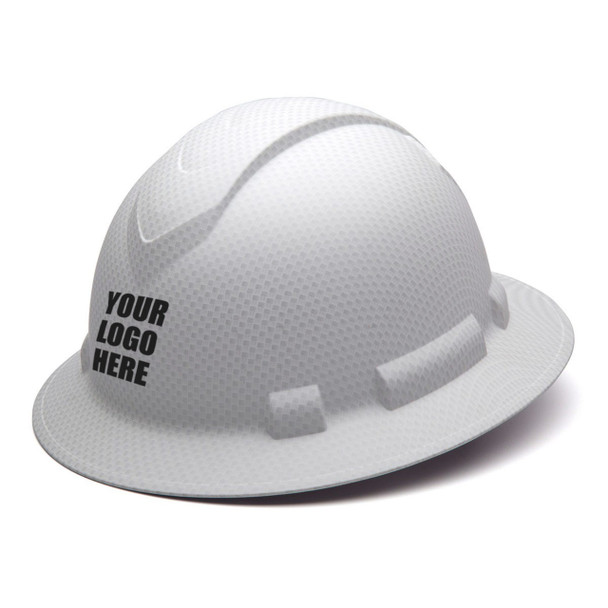 Custom Pyramex Ridgeline Full Brim Hard Hat 4-Point Ratchet Suspension - Matte White Graphite