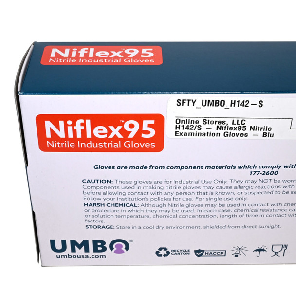 UMBO Niflex95 Blue Nitrile Disposable Gloves - 9 mil - H142 - Box of 50 (S, M, L, XL, 2XL)