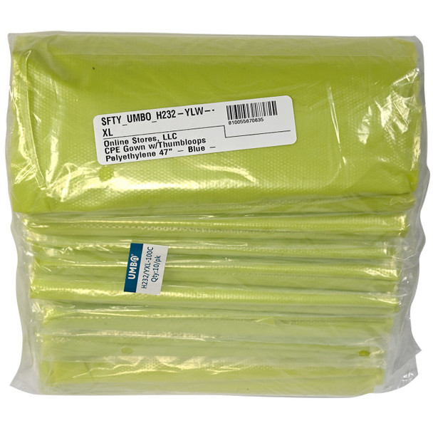 UMBO 47" Polyethylene CPE Gown with Thumb Loops - H232 - Pack of 10