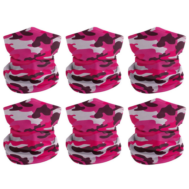 Rugged Blue 6 Pack Pink Camo Multipurpose Neck Gaiter Bandana Face Mask Sunscreen Face Cover with Filter Pocket