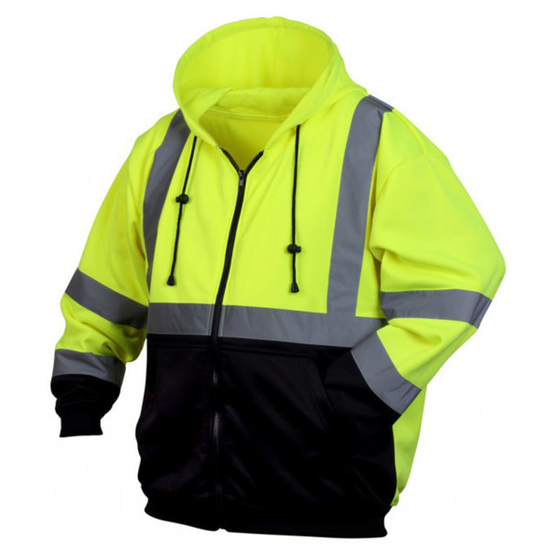 Pyramex RSZH32 Type R Class 3 High-Vis Lime Zip Black Bottom Hooded Sweatshirt