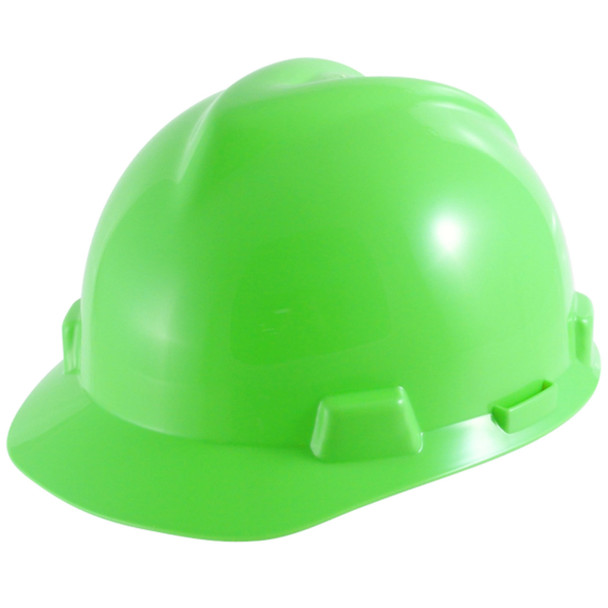 High Vis Lime Green MSA V-Gard Fas-Trac III 4-Point Ratchet Slotted Protective Cap