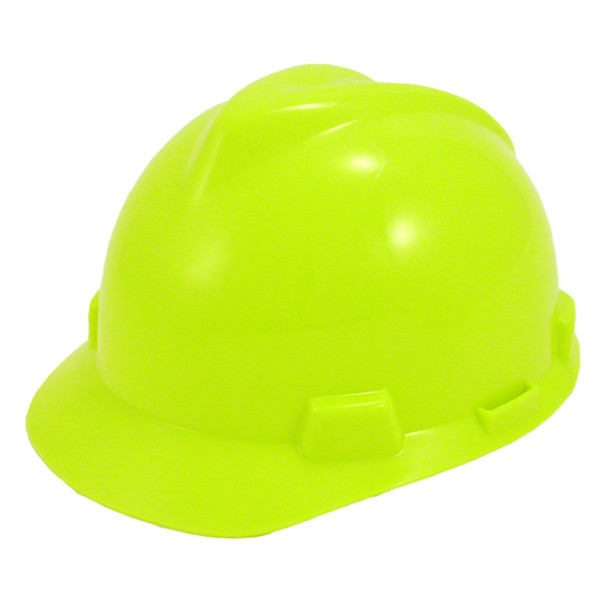 High Vis Yellow-Green MSA V-Gard Fas-Trac III 4-Point Ratchet Slotted Protective Cap