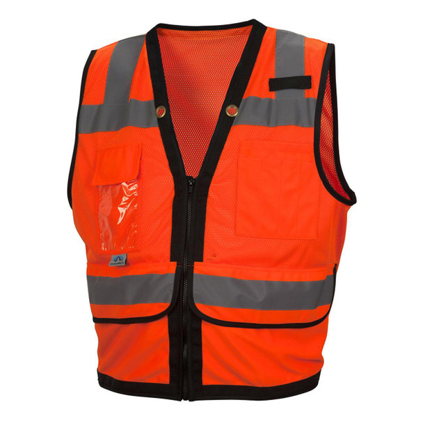 Orange Pyramex Safety RVZ28 Series Type R Class 2 Black Trim Solid Safety Vest