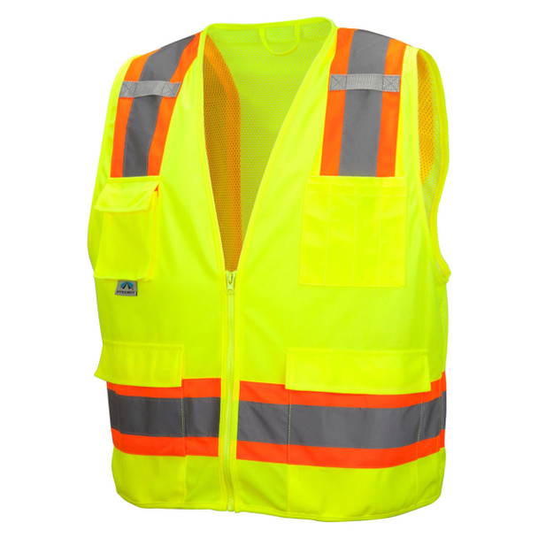 Lime Pyramex Safety RVZ24 Series Type R Class 2 Solid/Mesh Safety Vest
