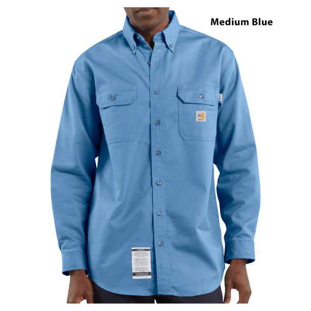 Blue Carhartt Men's Flame Resistant Twill Shirt with Pocket Flaps - FRS160