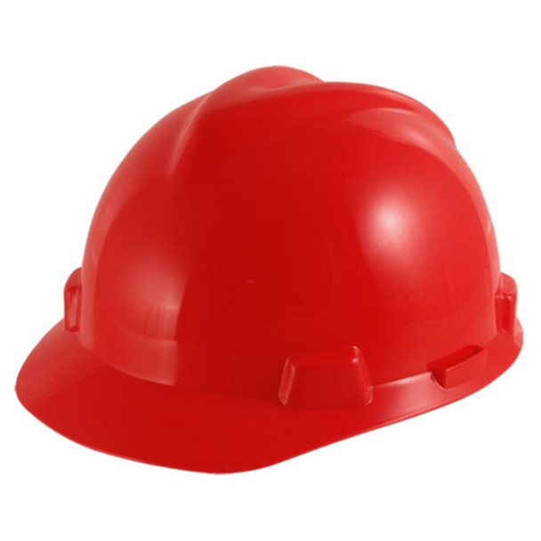 Red MSA V-Gard Fas-Trac III 4-Point Ratchet Slotted Protective Cap