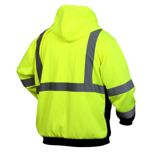 Custom Pyramex RSZH32 Type R Class 3 Zip Black Bottom Hooded Sweatshirt - High Vis Lime Green