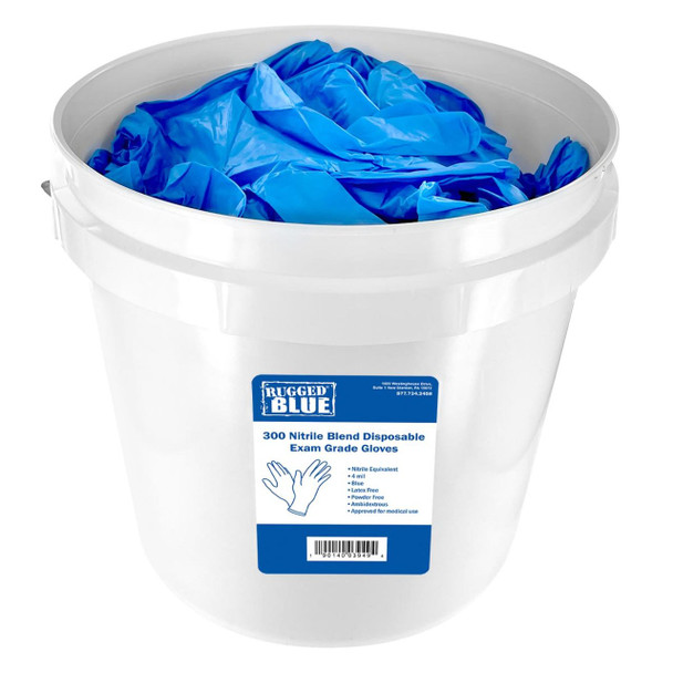 Bucket of 300 Exam Grade Nitrile Blend Disposable Gloves - (S, M, L, XL)