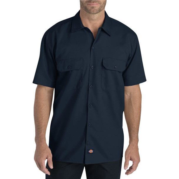 Dark Navy Dickies Men's FLEX - Relaxed Fit Short Sleeve Work Shirt