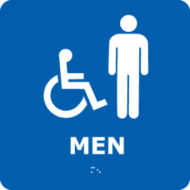 Men, With Handicap Symbol, Blue 8x8, Graphic Braille Sign