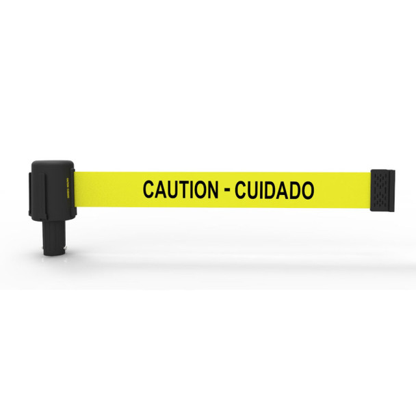 Banner Stakes 15' Long Retractable Barrier Belt, Yellow "Caution - Cuidado"; Each - PL4028