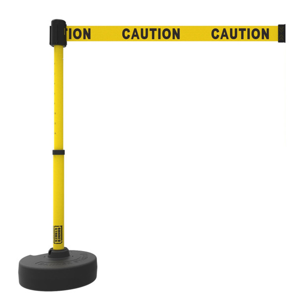 Banner Stakes Barrier Set with Stand-Alone Base, Post, Stake and Retractable Belt; Yellow Double-Sided "Caution" - PL4083