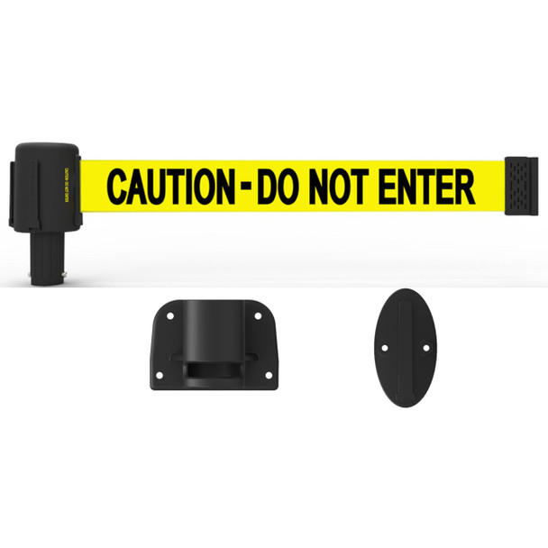 Banner Stakes 15' Wall-Mount Barrier System with Mounting Kit and Retractable Belt; Yellow "Caution - Do Not Enter" - PL4108