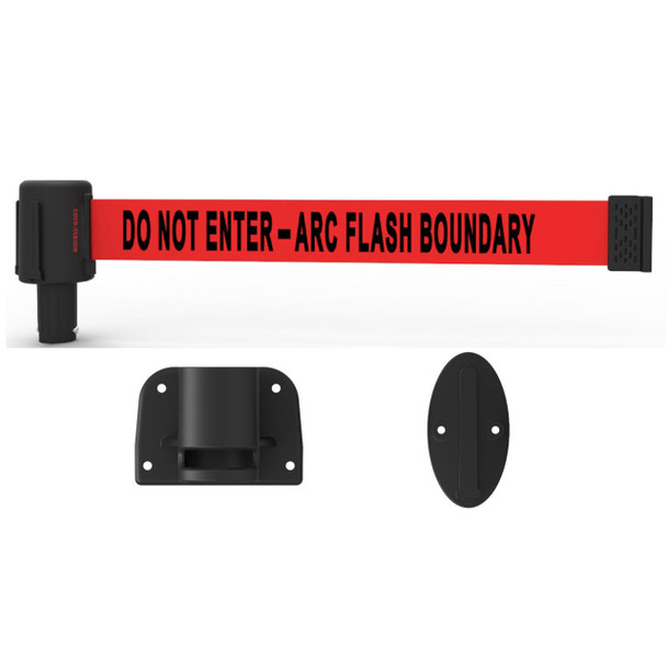 Banner Stakes 15' Wall-Mount Barrier System with Mounting Kit and Retractable Belt; Red "Do Not Enter-Arc Flash Boundary" - PL4116