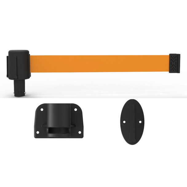 Banner Stakes 15' Wall-Mount Barrier System with Mounting Kit and Retractable Belt; Blank Orange - PL4129