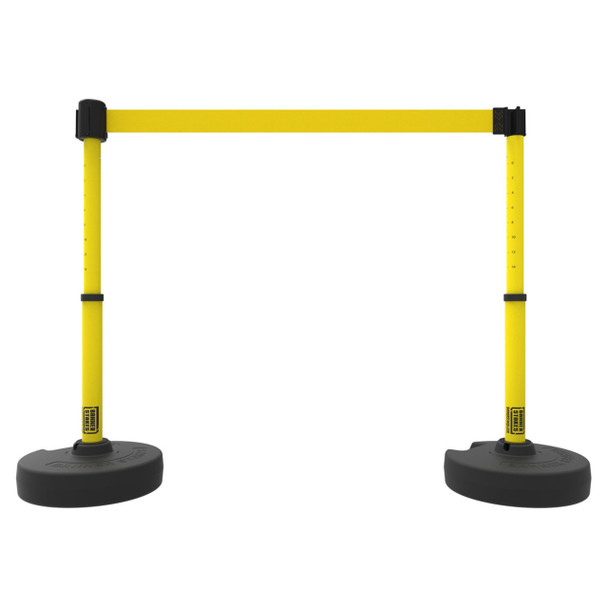 Banner Stakes 15' Barrier System with 2 Bases, Posts, Stakes and 1 Retractable Belt; Blank Yellow - PL4292