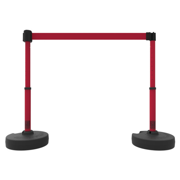 Banner Stakes 15' Barrier System with 2 Bases, Posts, Stakes and 1 Retractable Belt; Blank Red - PL4299