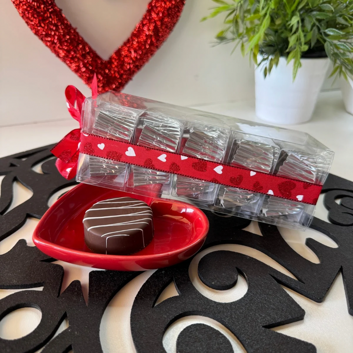 Valentine Box of  5 Individually Packaged Oreos in a Clear Sleeve Box with Heart Ribbon Decoration