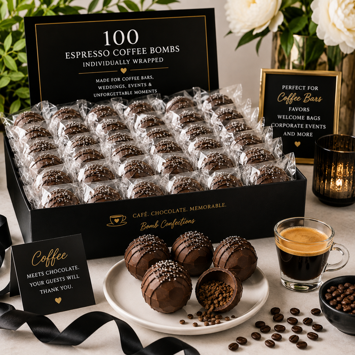 100 Espresso Coffee Bombs – Individually Wrapped Event & Bulk Order