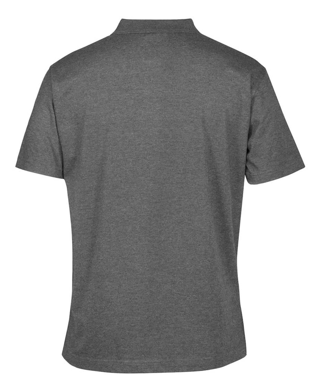 A grey polo shirt with a classic collar and a logo on the back. Suitable for casual or smart-casual wear.