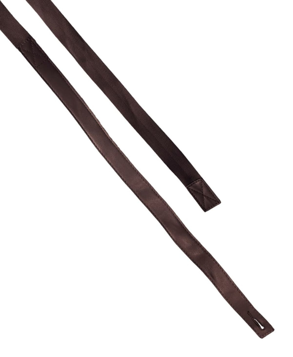 Brown cross back apron straps made of PU material, featuring a sleek design and one logo.