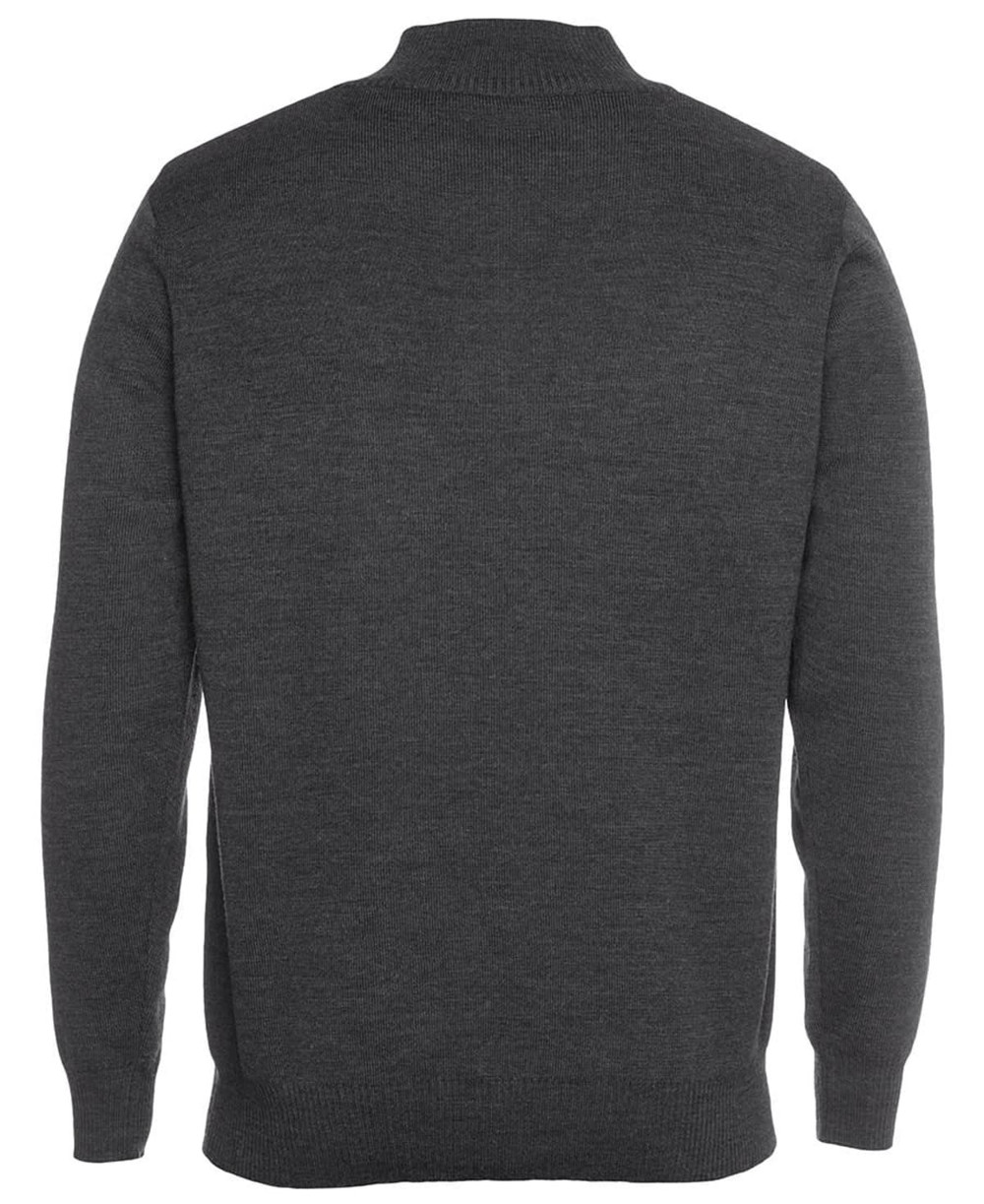 A dark grey men's corporate 1/2 zip jumper, featuring a knitted texture and a back view. Includes a logo.