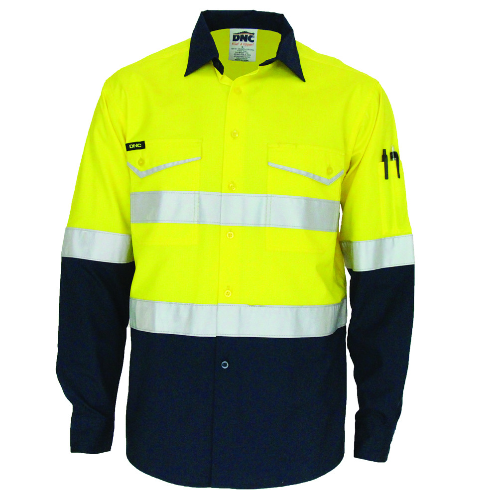 Two-Tone RipStop Cotton Shirt with Reflective CSR Tape Long Sleeve