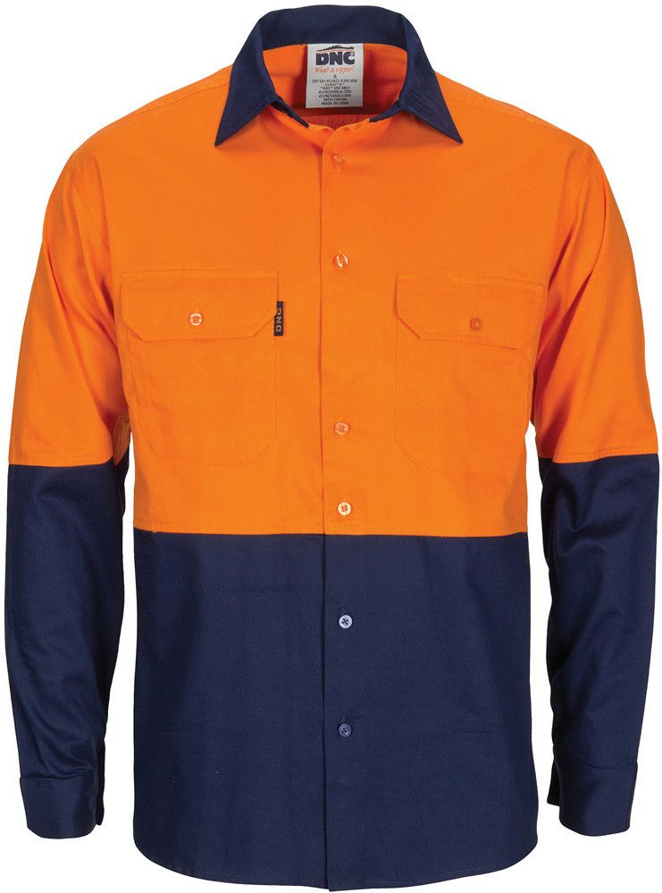 Hi Vis L/W Cool-Breeze T2 Vertical Vented Cotton Shirt with Gusset Sleeves - Long Sleeve